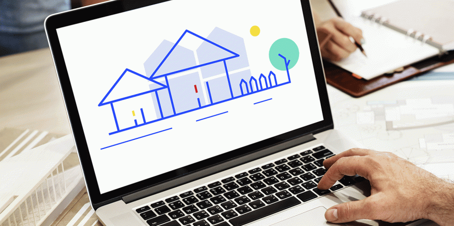 Un ordinateur montrant un dessin de logement